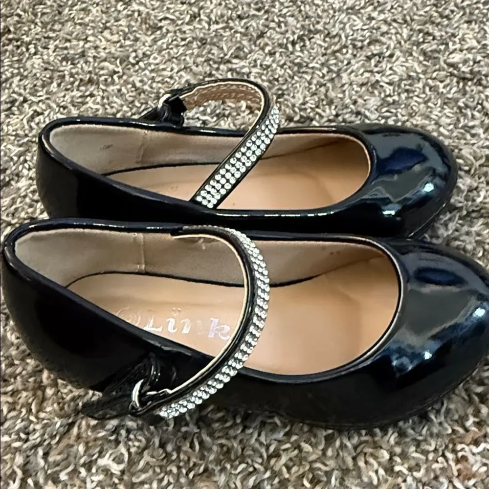 Shiny Black Toddler Dress Shoes with Rhinestone Strap